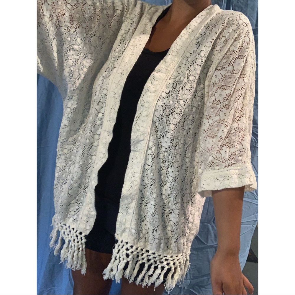 White Lace American Eagle Kimono